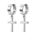 Premium Stainless Steel Cross Hoop Earrings – Polished Silver | Jhonny Foursclose