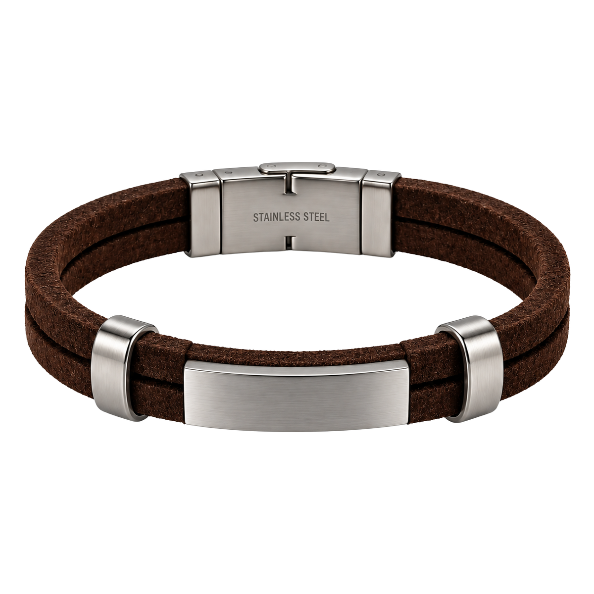 Premium Brown Suede & Stainless Steel Bracelet – Brushed Silver | Jhonny Foursclose